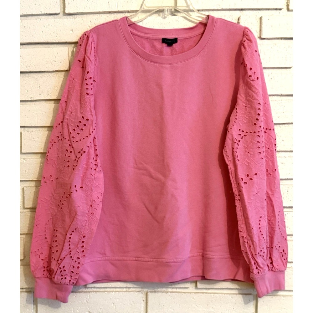 Talbots Eyelet Sleeve Crewneck Sweatshirt Size Large Top Pink Summer Prep